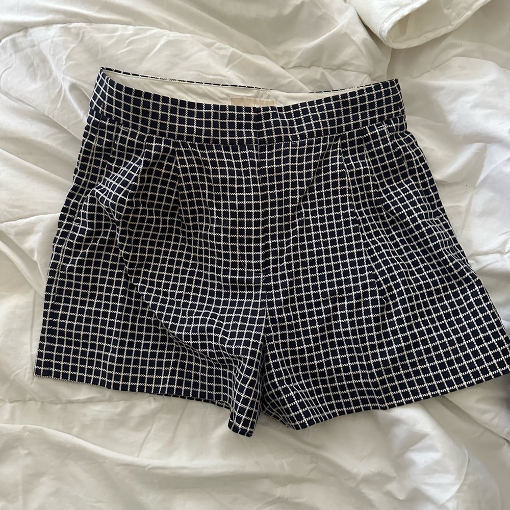 Michael Kors Black and White Grid High Waist Shorts